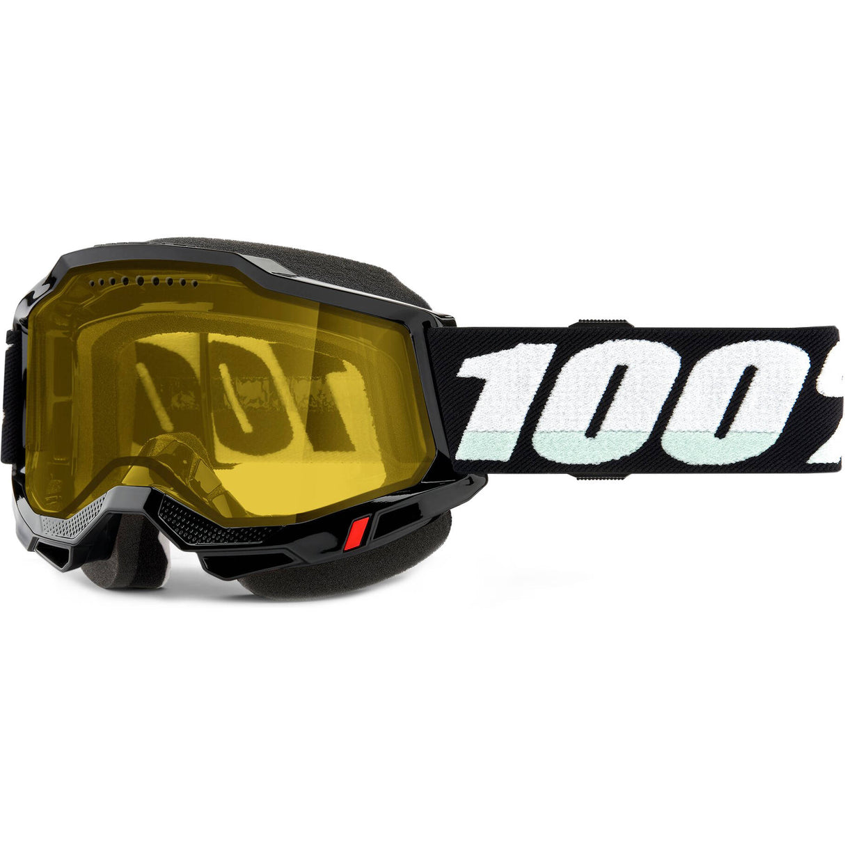 100% Accuri 2 Snowmobile Goggles - Black/Yellow Vented Dual Lens