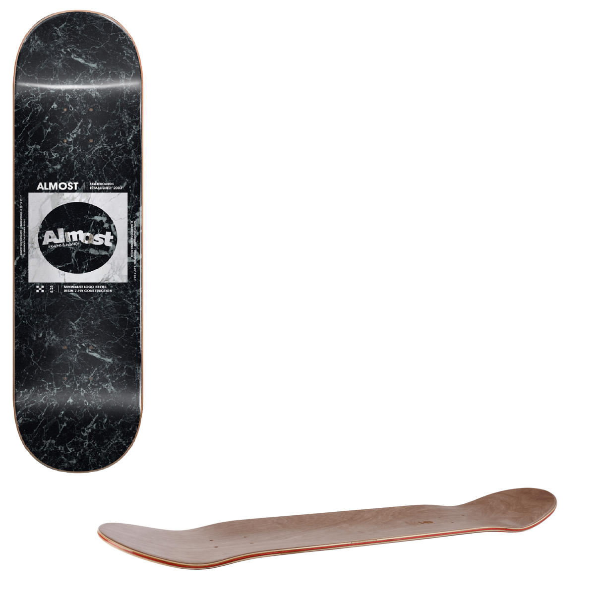Almost Minimalist Skateboard Deck - Black/White 8.25"