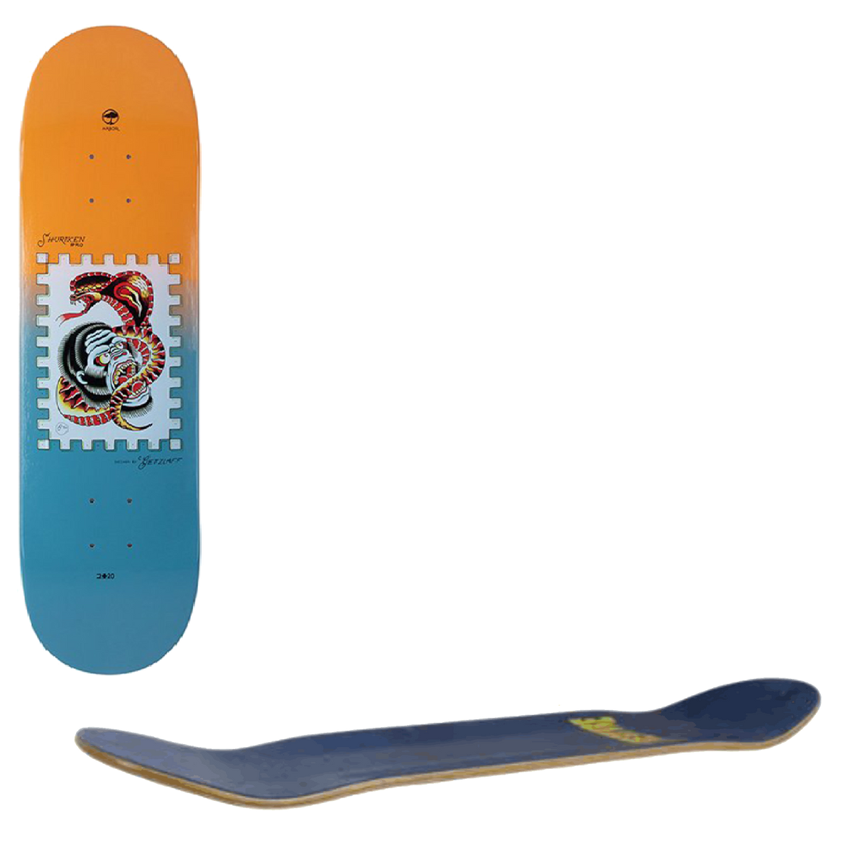 Arbor Street Shuriken Getzlaff Skateboard Deck - Orange/Blue 8''