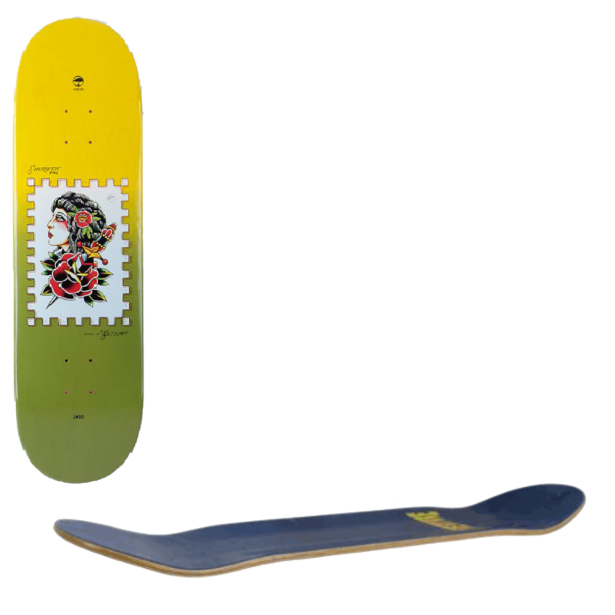 Arbor Street Shuriken Getzlaff Skateboard Deck - Yellow/Green 8.5''