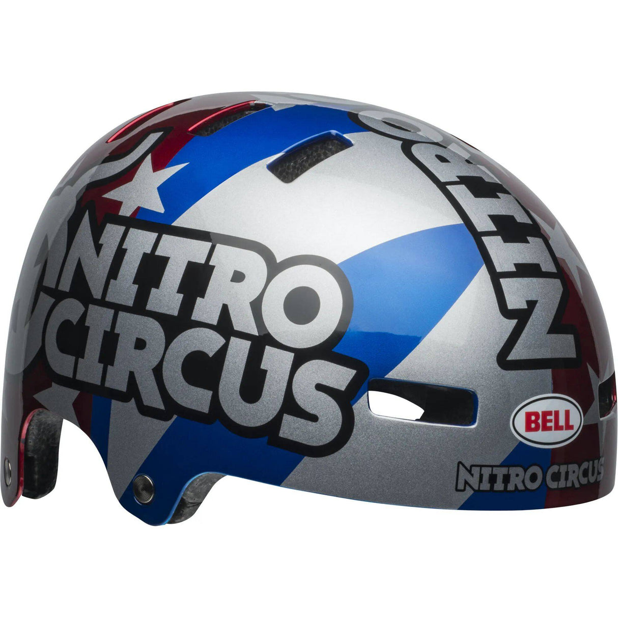 Bell Local Nitro Circus Helmet - Gloss Silver/Blue/Red