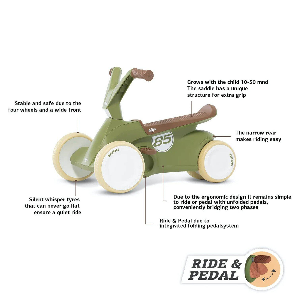 BERG Go2 Ride On Pedal Kart - Retro Green