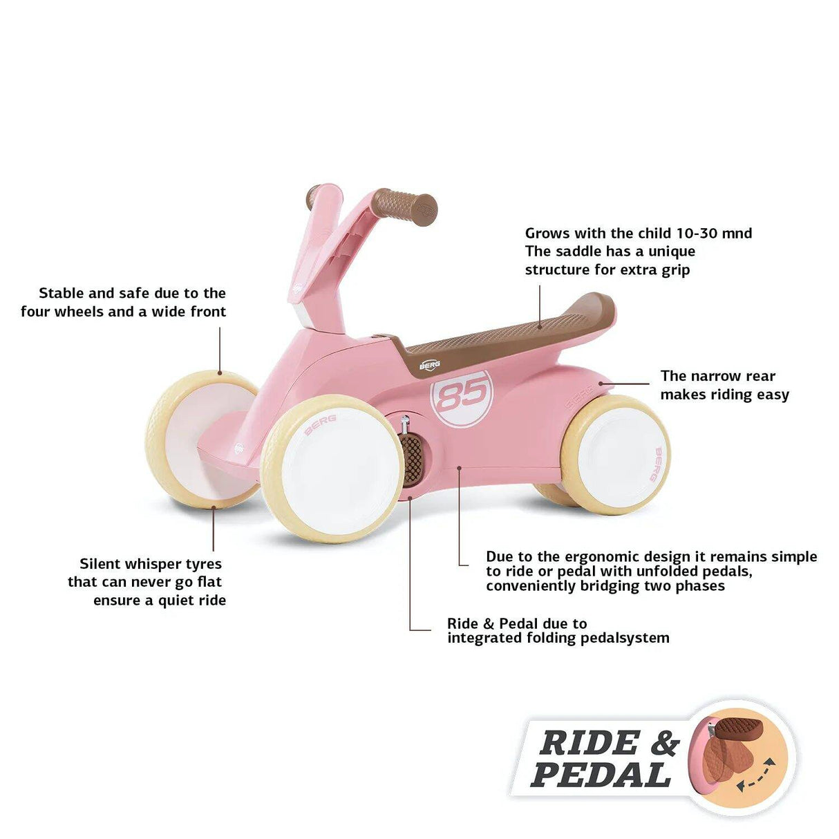 BERG Go2 Ride On Pedal Kart - Retro Pink