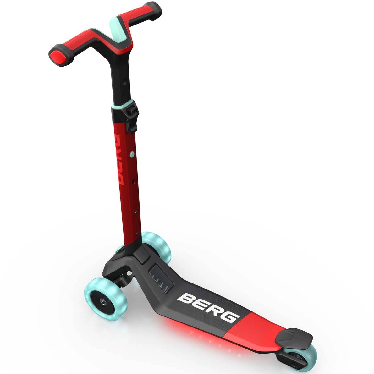 BERG Nexo Foldable Lights LED-Deck 3 Wheeled Scooter - Red