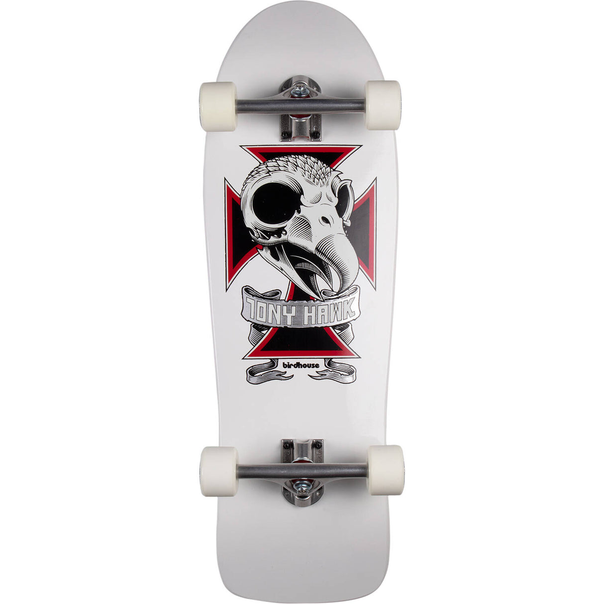 Birdhouse Hawk Skull Old School Custom Cruiser Skateboard - White 10.25"