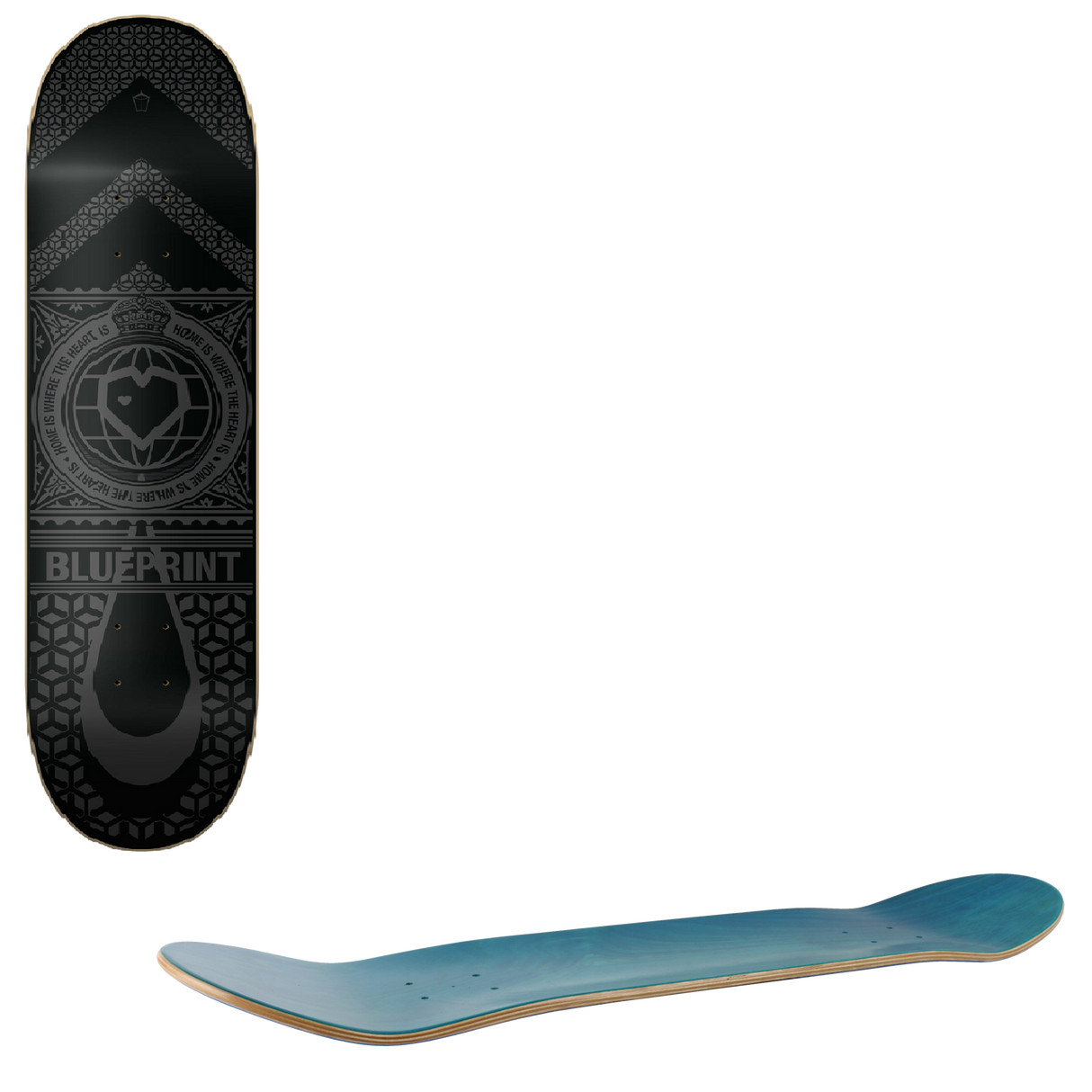Blueprint Home Heart Skateboard Deck - Black/Black 8.25''