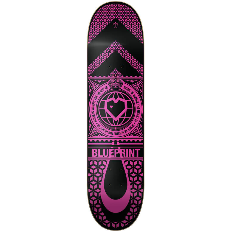Blueprint Home Heart Skateboard Deck - Black/Pink 8.5
