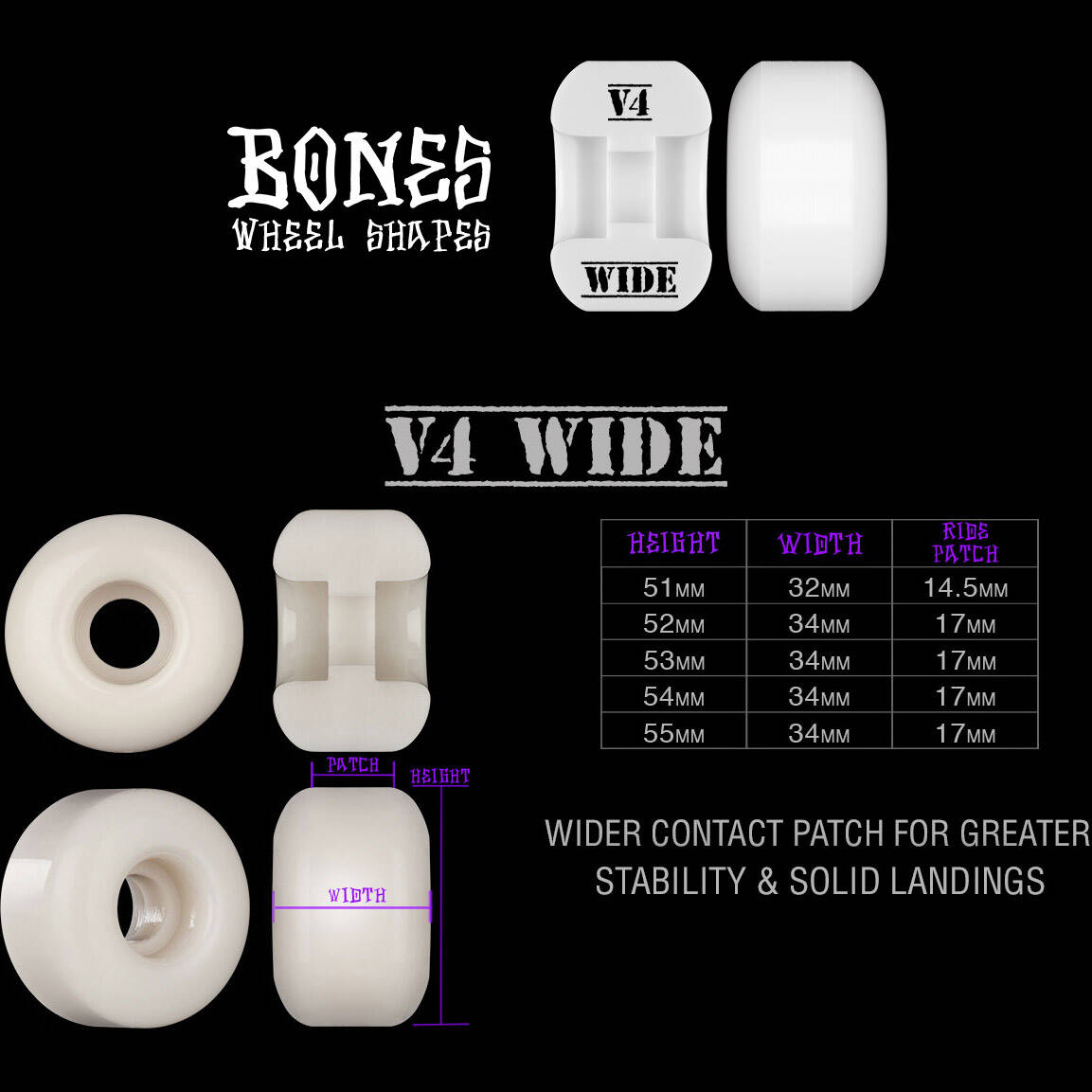 Bones OG 100'S #14 V4 Wide Skateboard Wheels - White 53mm