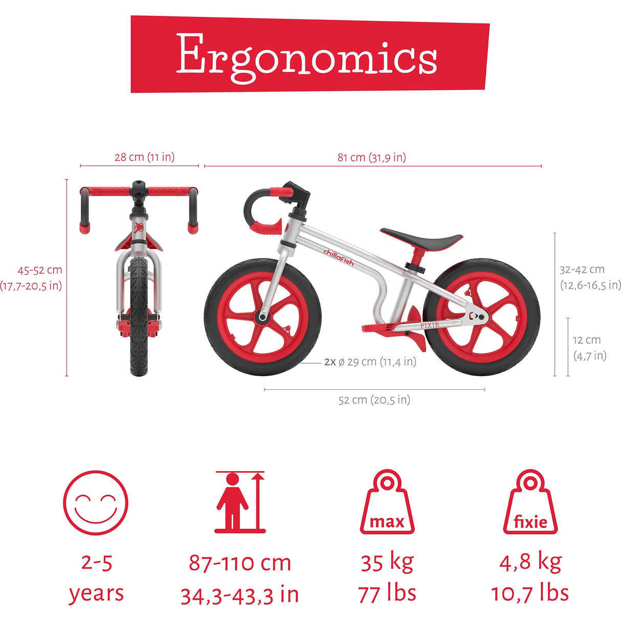 Chillafish Fixie 12" Balance Bike - Red