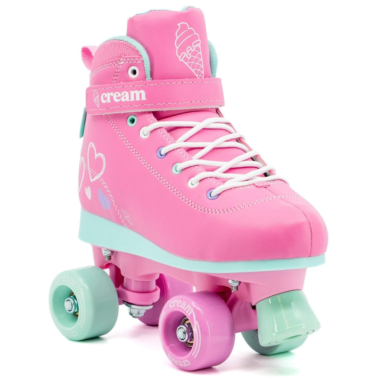 Cream Scoop Quad Roller Skates - Hearts (Pink/Teal)