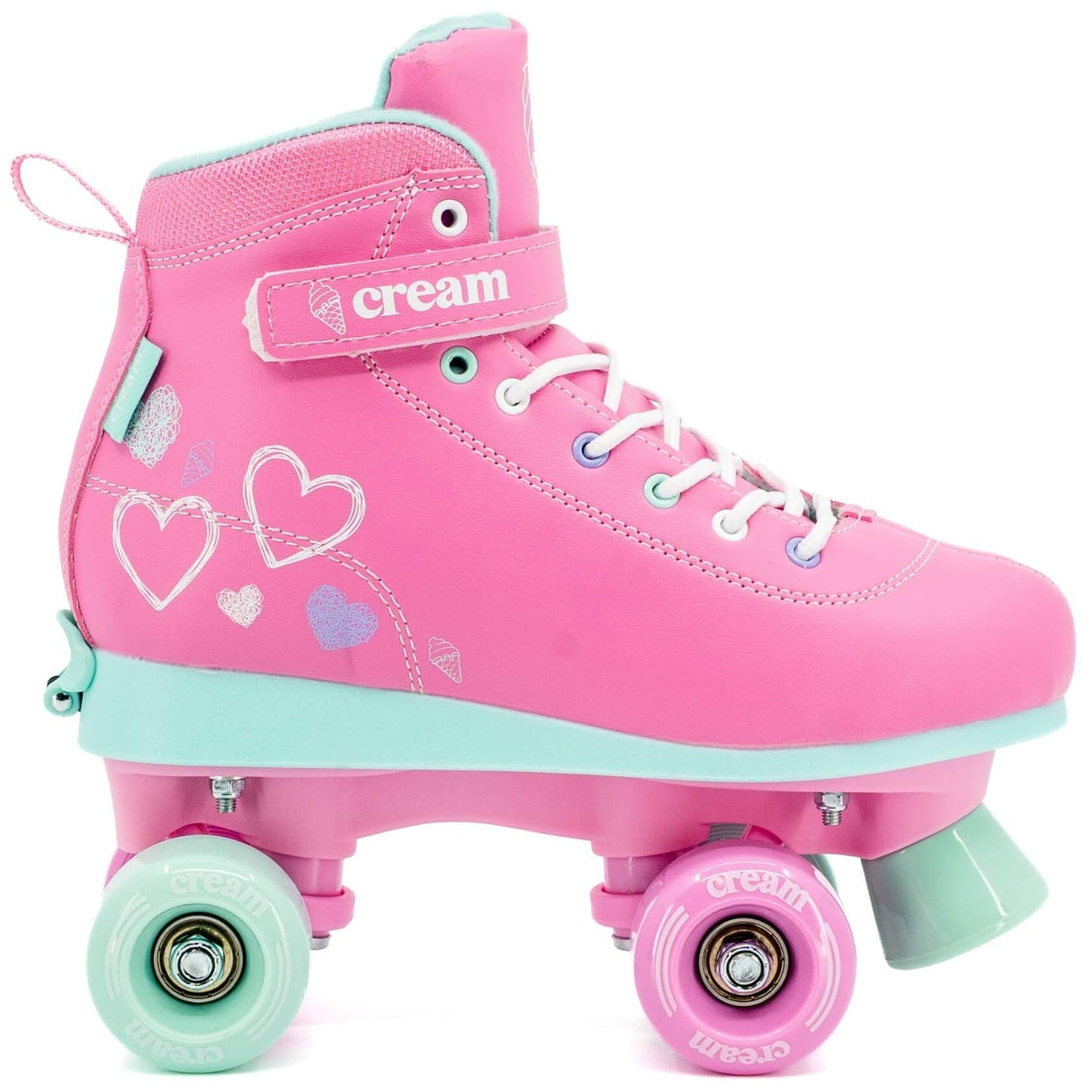 Cream Scoop Quad Roller Skates - Hearts (Pink/Teal)