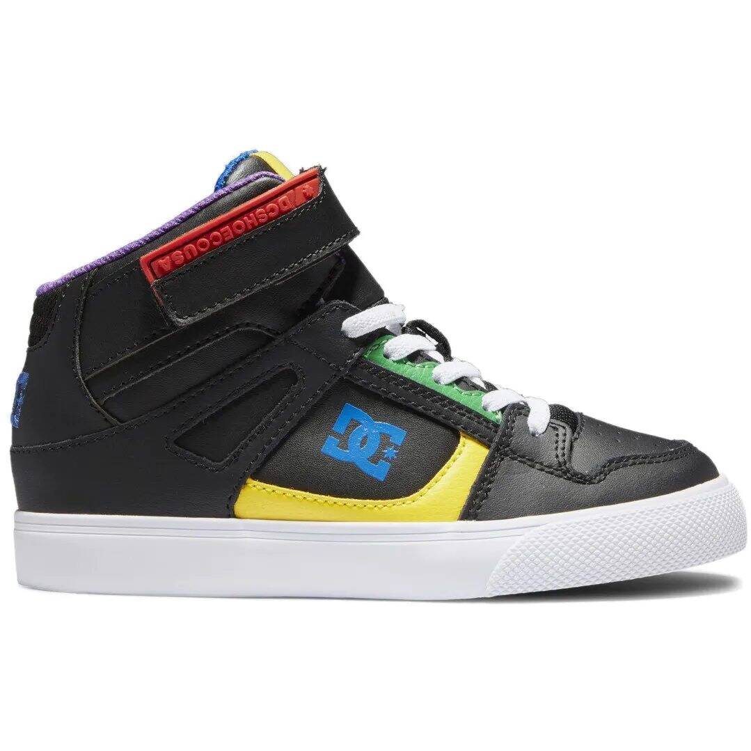 DC Pure High-Top EV Youth Skate Shoes - Black/Multi UK 5