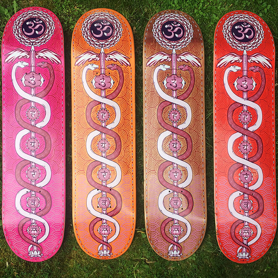 Drawing Boards Caduceus and the 7 Lotuses Skateboard Deck 8.25''