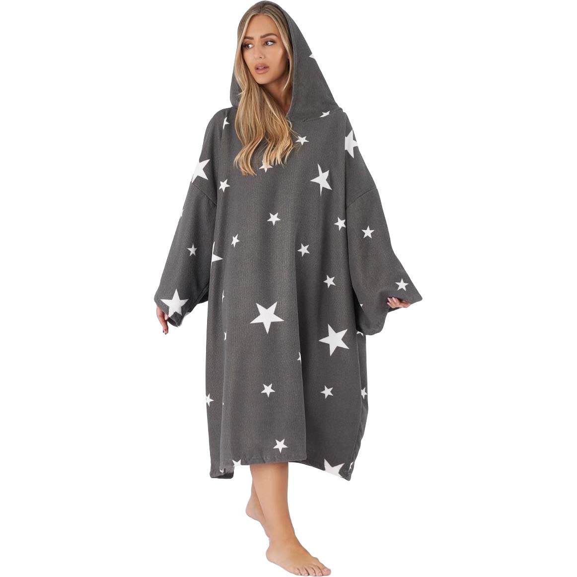 Dreamscene Adult Towel Poncho - Grey Star