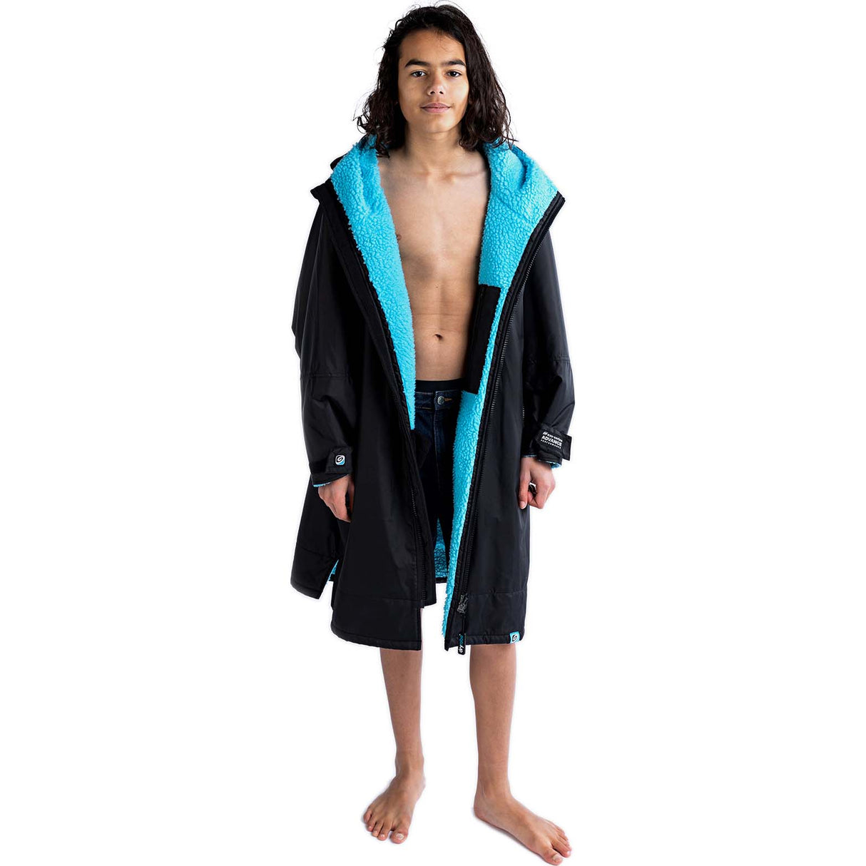 Dryrobe Advance Kids Long Sleeve V3 Changing Robe - Black/Blue