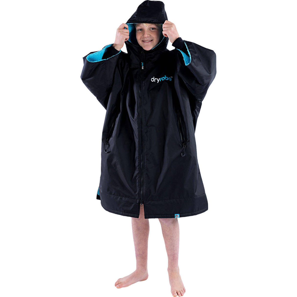 Dryrobe Advance Kids Short Sleeve V3 Changing Robe - Black/Blue