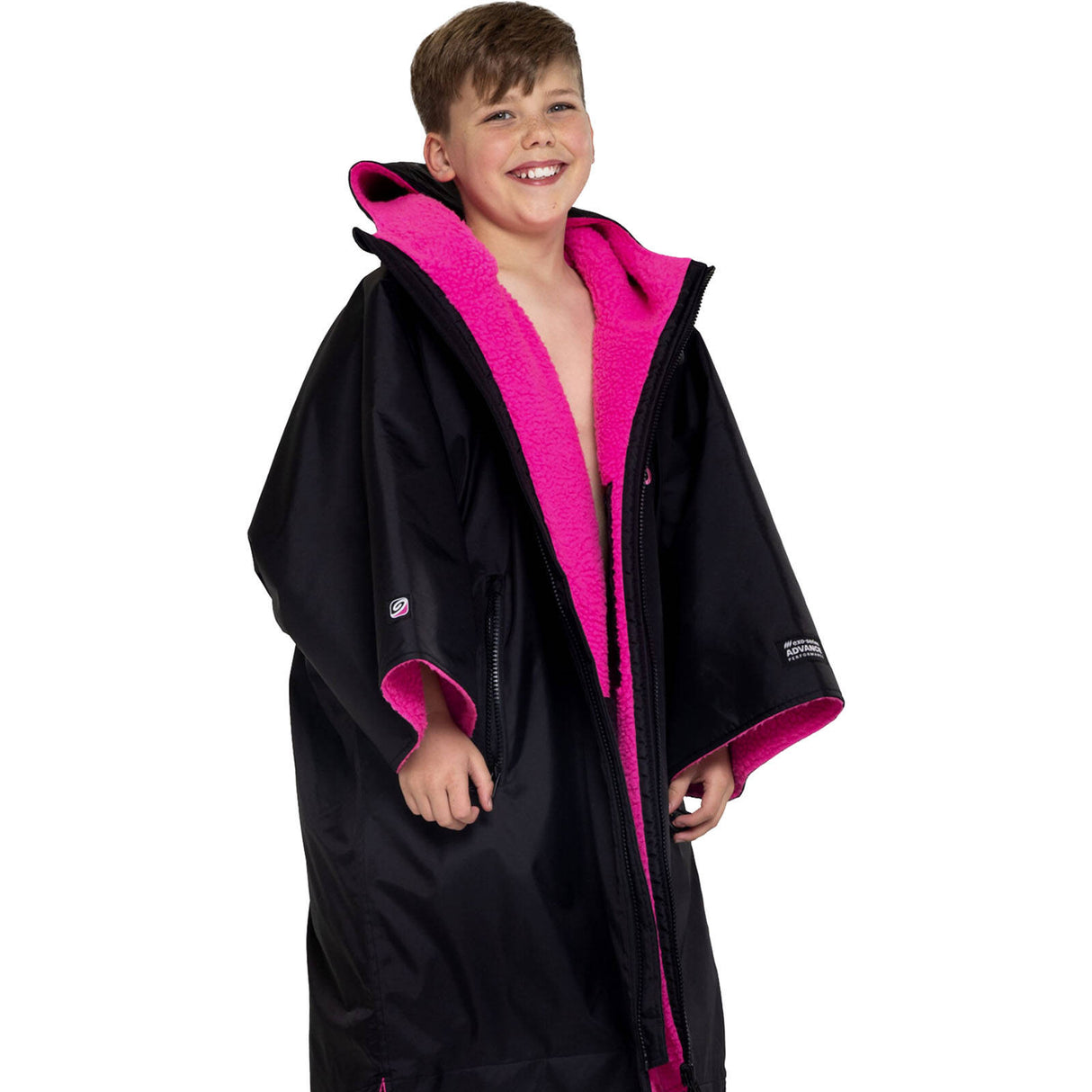 Dryrobe Advance Kids Short Sleeve V3 Changing Robe - Black/Pink