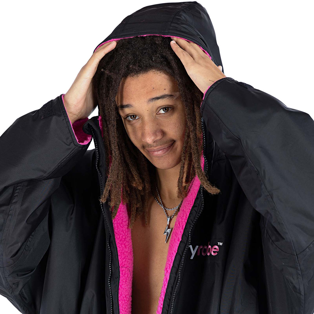 Dryrobe Advance Long Sleeve Changing Robe - Black/Pink