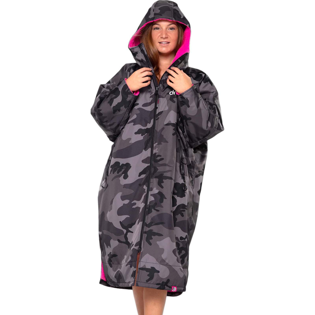 Dryrobe Advance Long Sleeve V3 Changing Robe - Black Camo/Pink