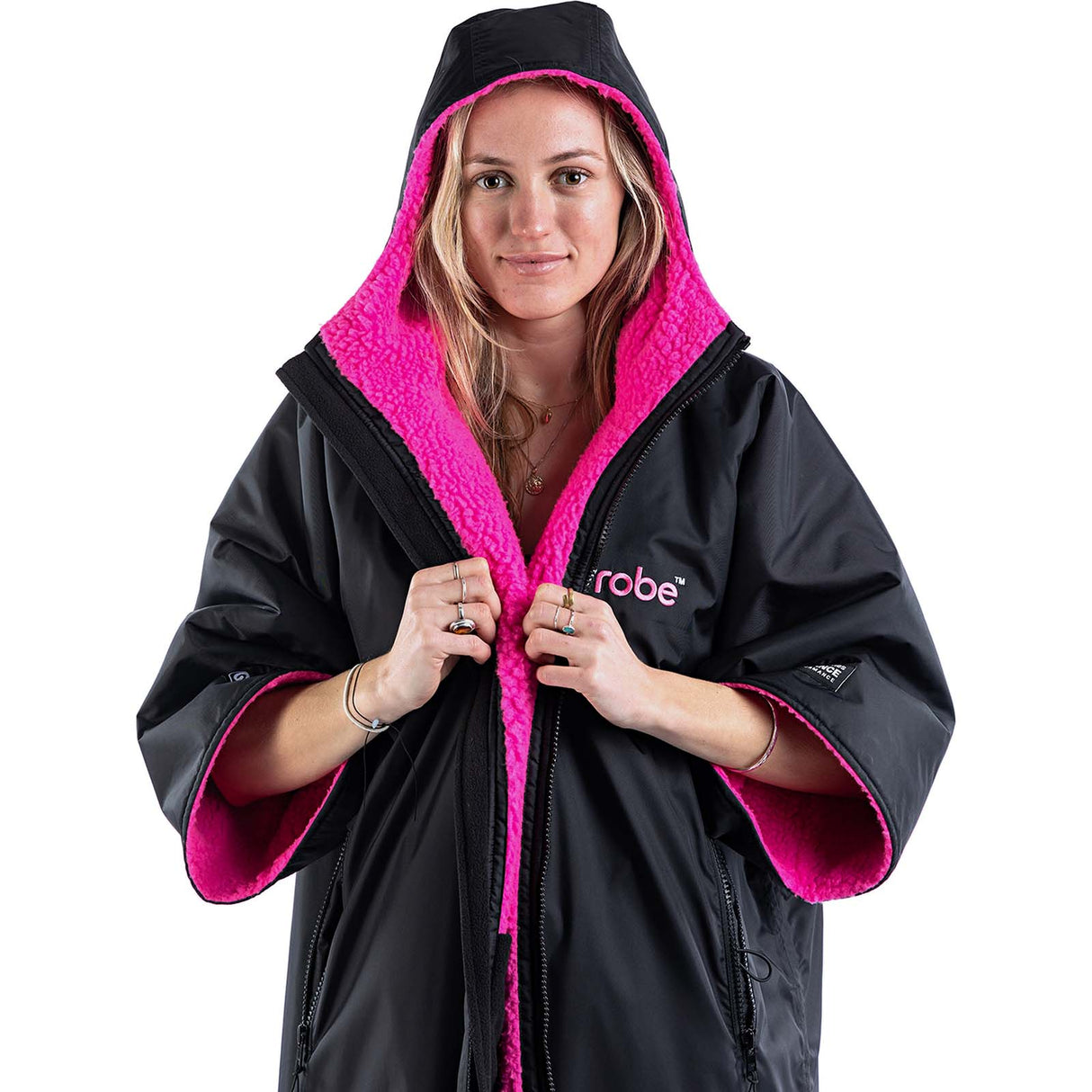 Dryrobe Advance Long Sleeve V3 Changing Robe - Black/Pink