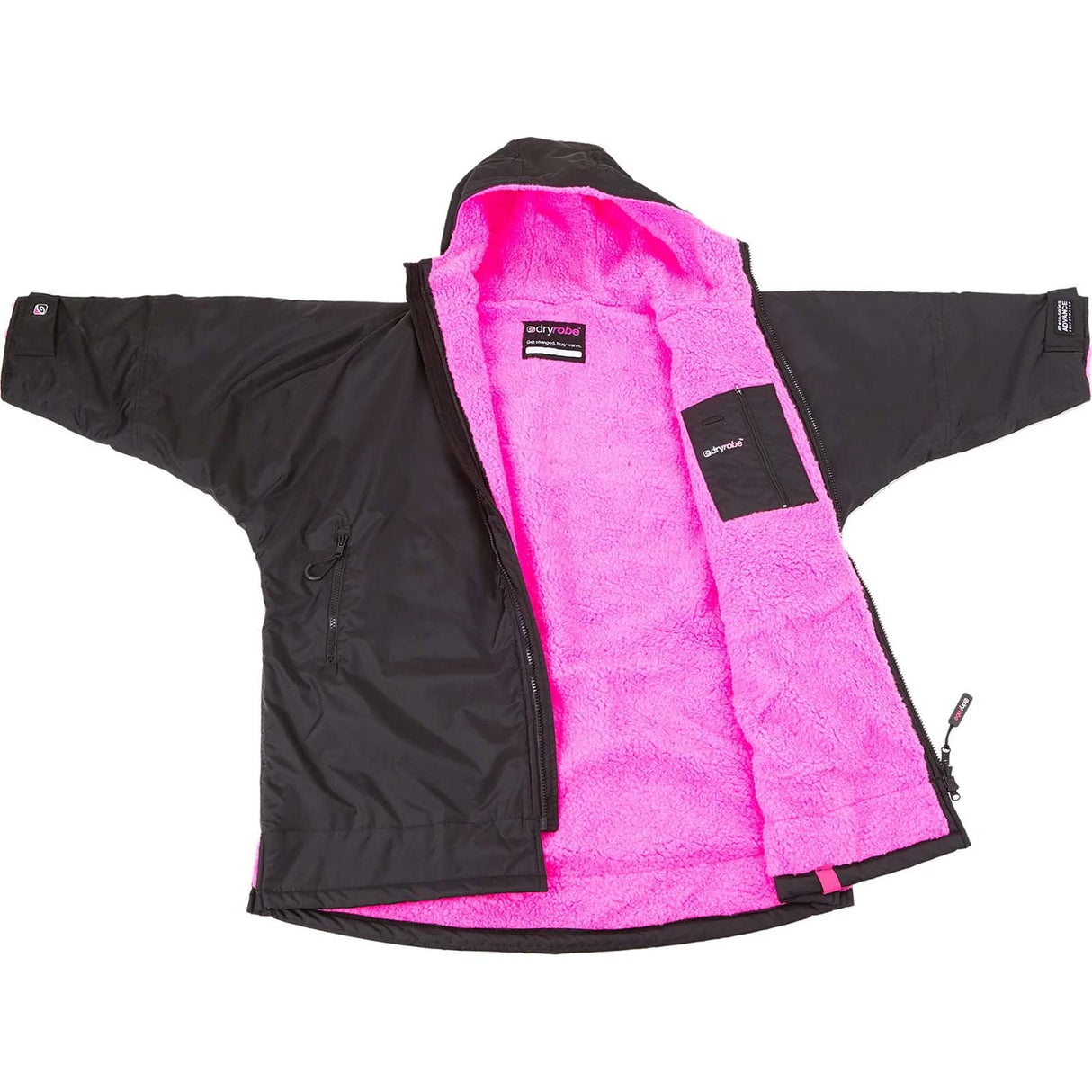 Dryrobe Advance Kids Long Sleeve Changing Robe - Black/Pink