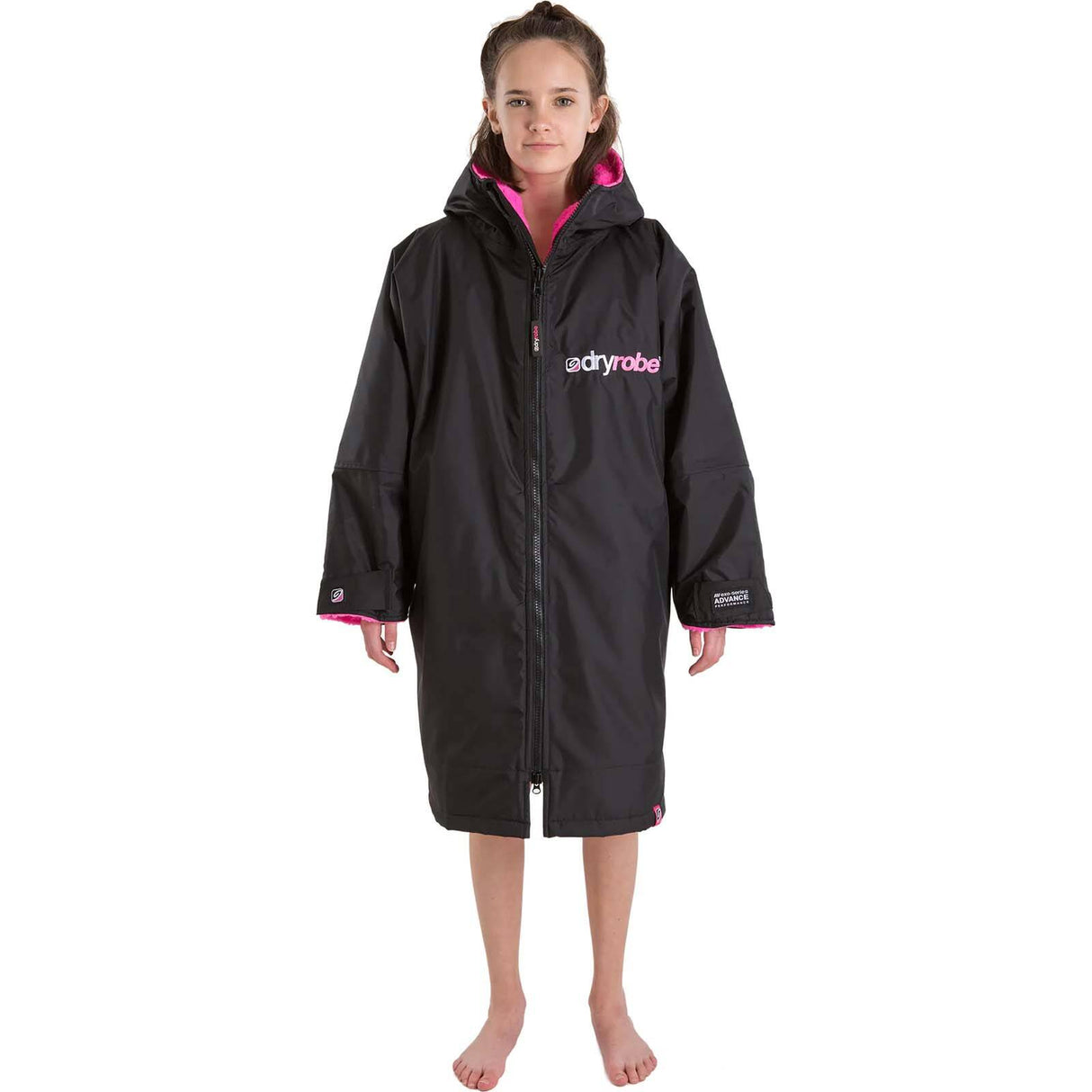 Dryrobe Advance Kids Long Sleeve Changing Robe - Black/Pink