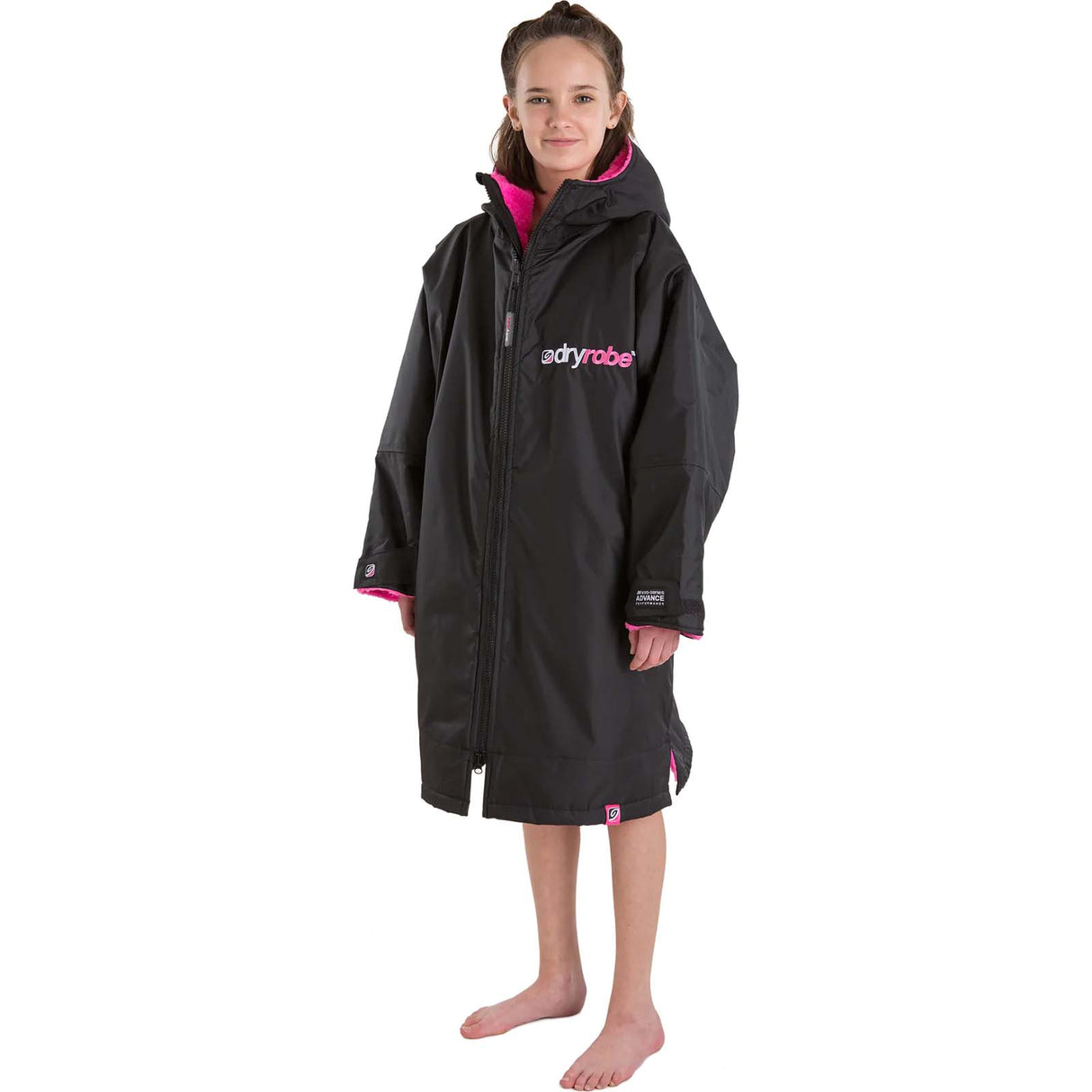 Dryrobe Advance Kids Long Sleeve Changing Robe - Black/Pink