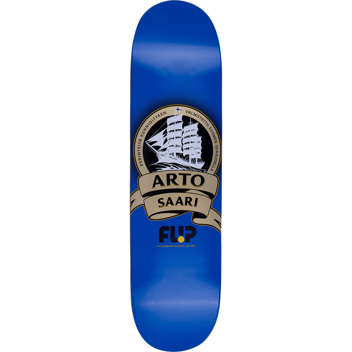 Flip Saari Mustard Ship Skateboard Deck - Blue 8"