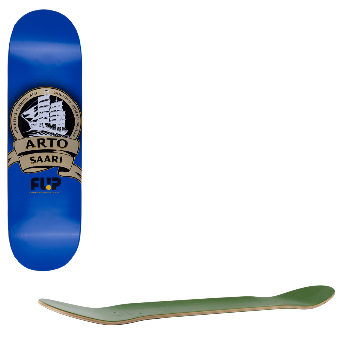 Flip Saari Mustard Ship Skateboard Deck - Blue 8"