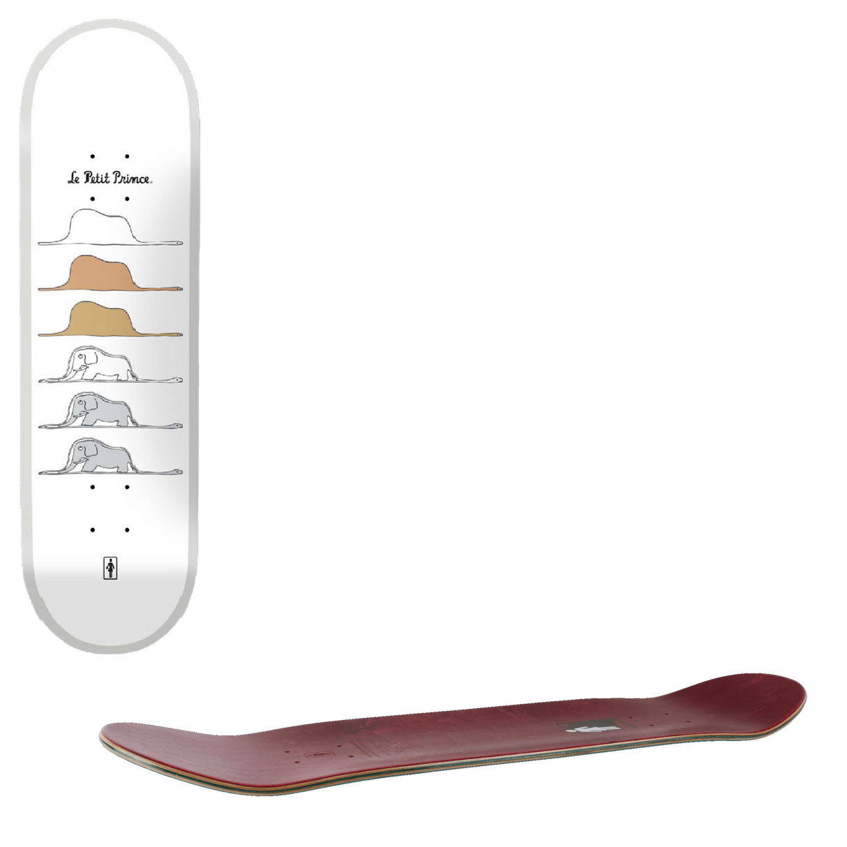 Girl Bennett Le Petit Prince Skateboard Deck - Elephants 8"