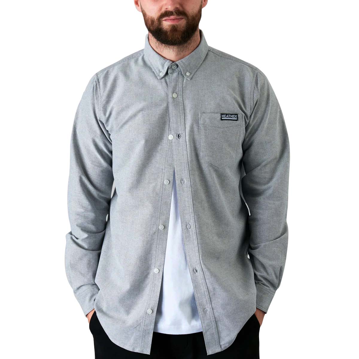 Heathen Cannibal Ox-ford Longsleeve Shirt - Nothing Grey