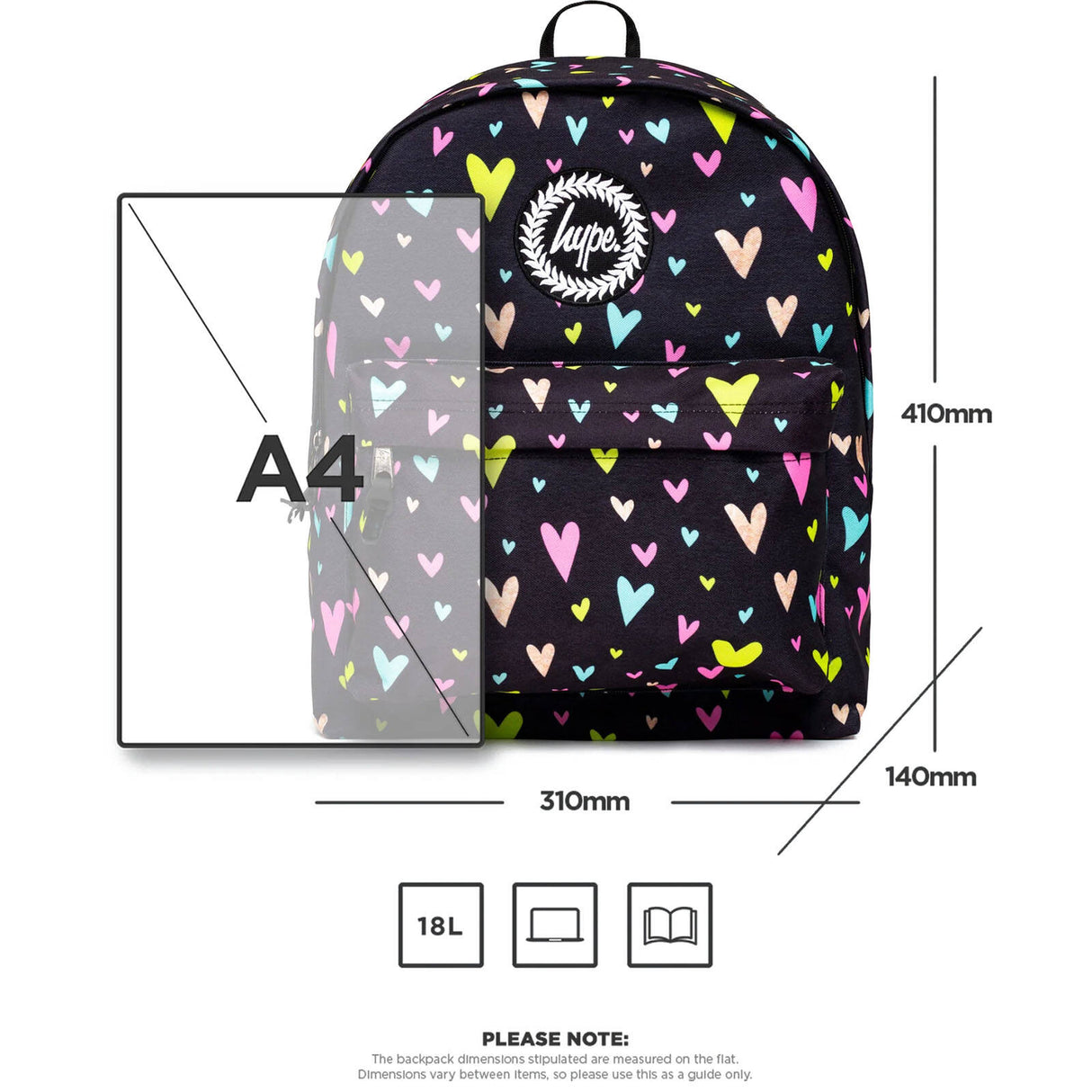 Hype Heart Gold Glitter Overlay Backpack - Black/Multi