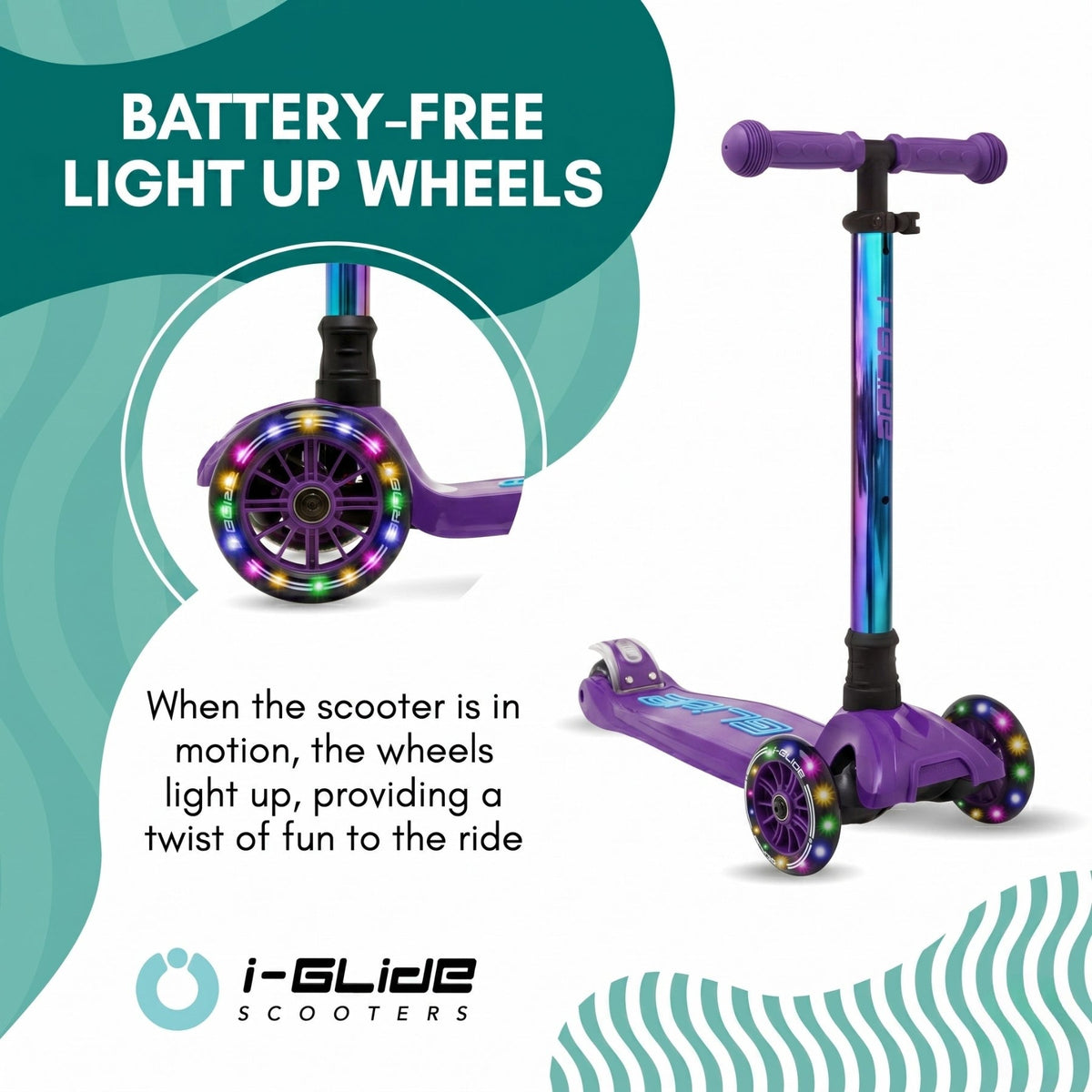 I-Glide 3-Wheel Kids Scooter - Purple/Blue/Neochrome