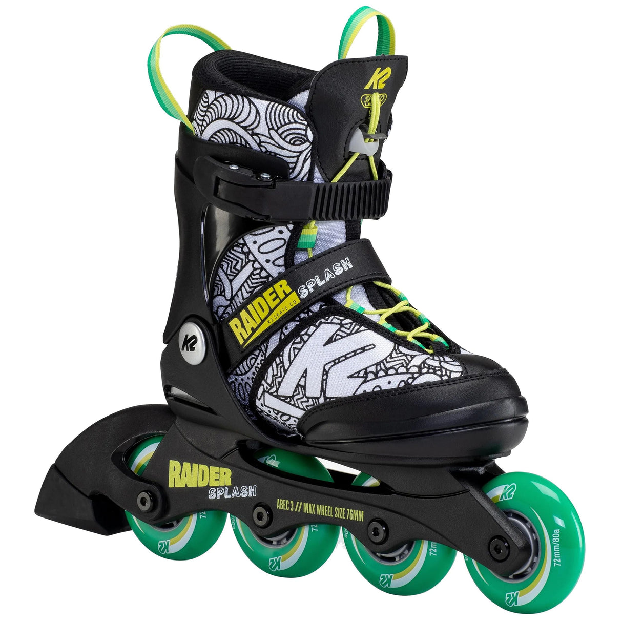 K2 Raider Splash Adjustable Inline Skates - Black/Green