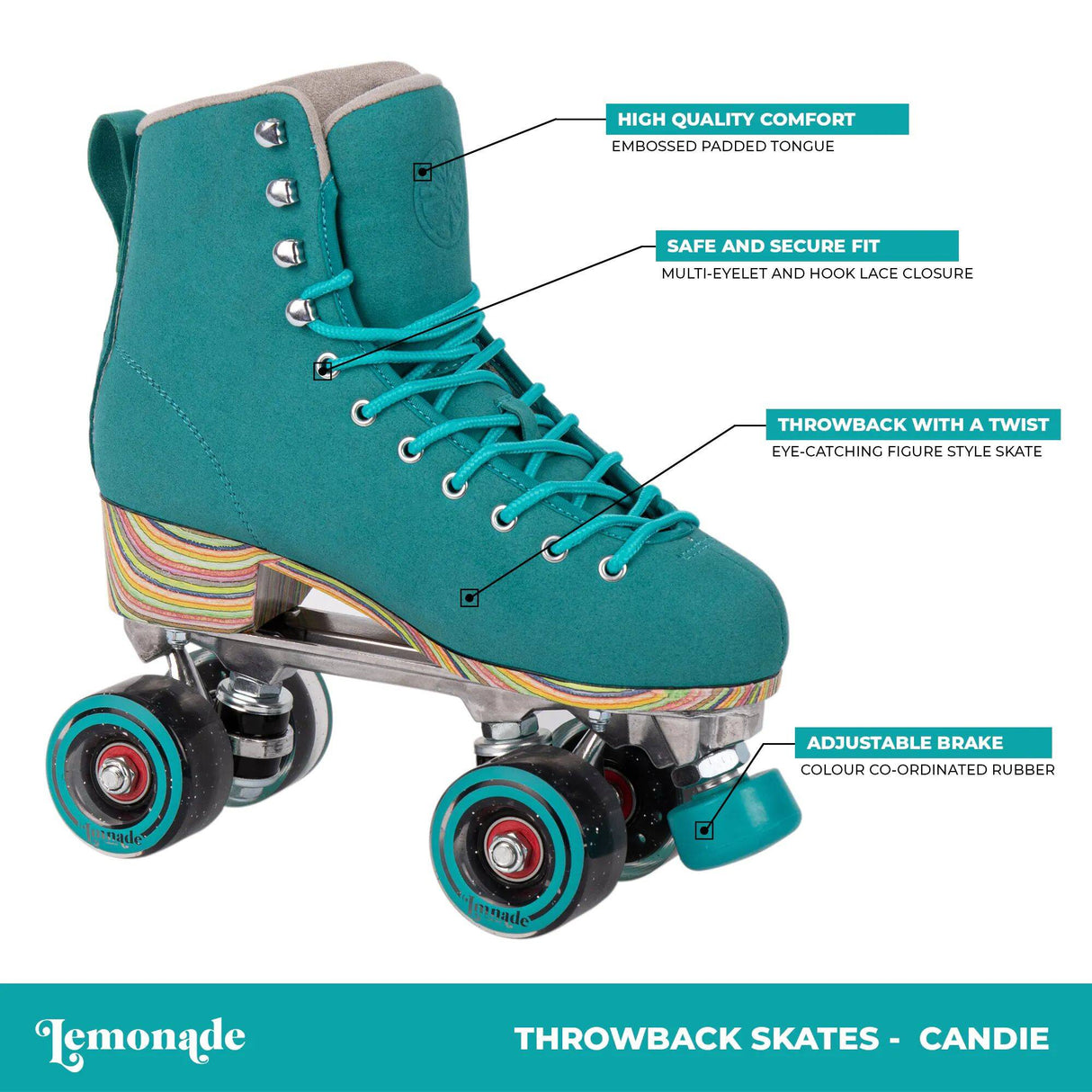 LMNADE Throwback Quad Roller Skates - Candie (Turquoise)