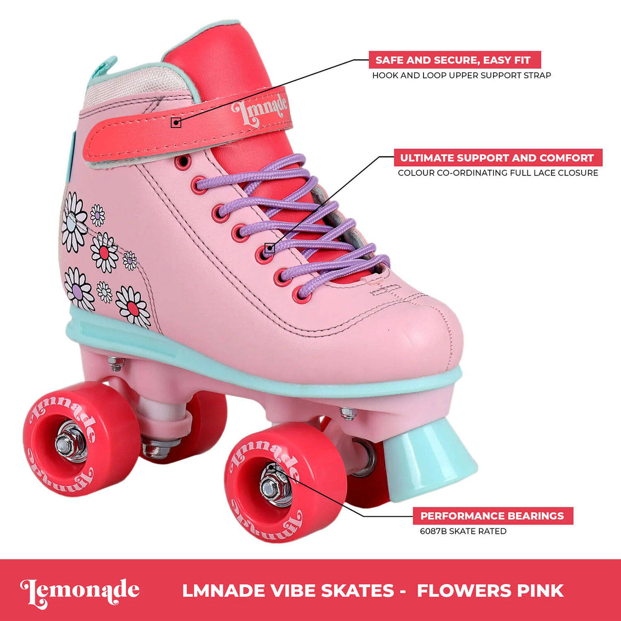LMNADE Vibe Quad Roller Skates - Flowers (Pink)