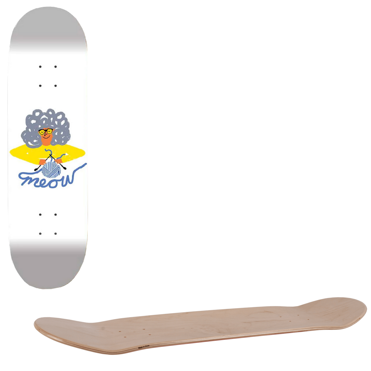 Meow Grandma Skateboard Deck - White 8.25"