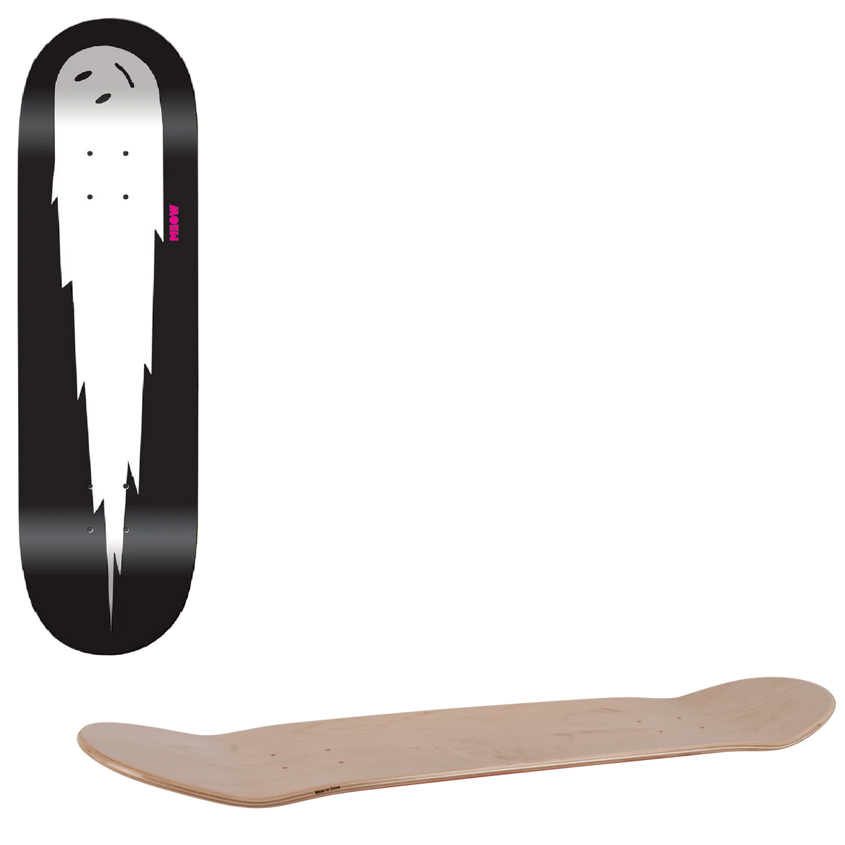 Meow Halleys Comet Skateboard Deck - Black/White 8"
