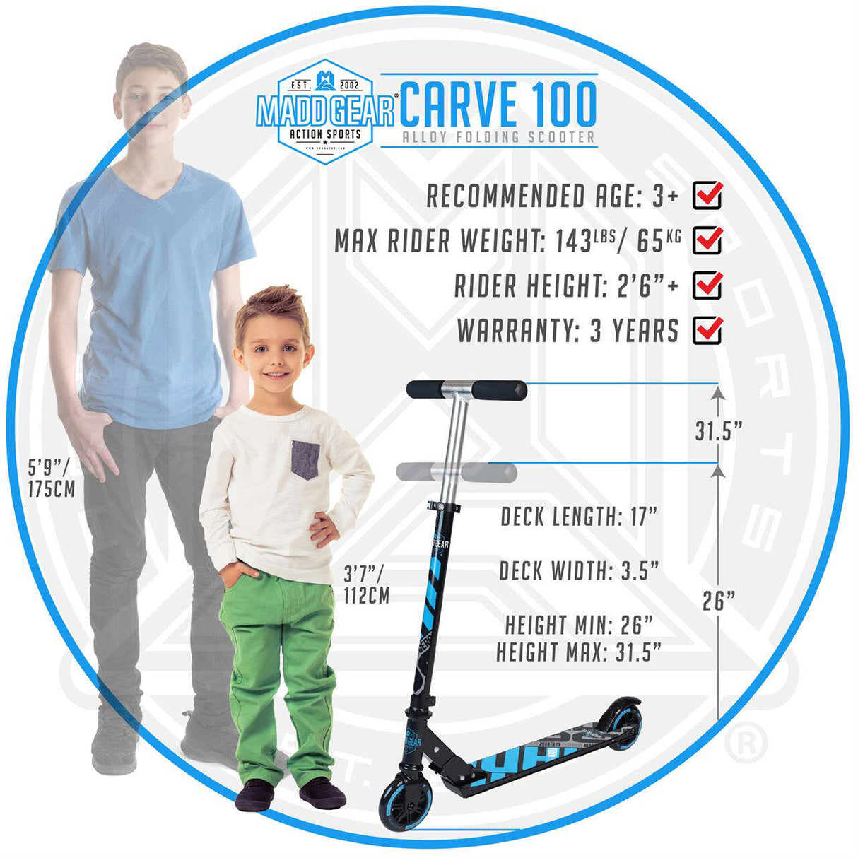Madd Gear Carve 100 Folding Scooter - Black/Blue