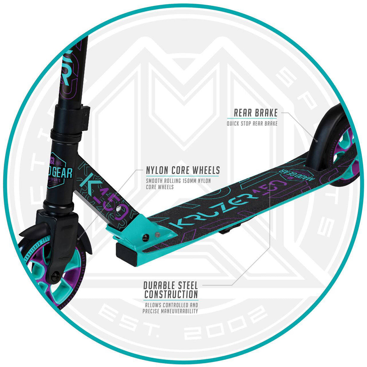 Madd Gear Carve Kruzer 150 Folding Scooter - Black/Teal