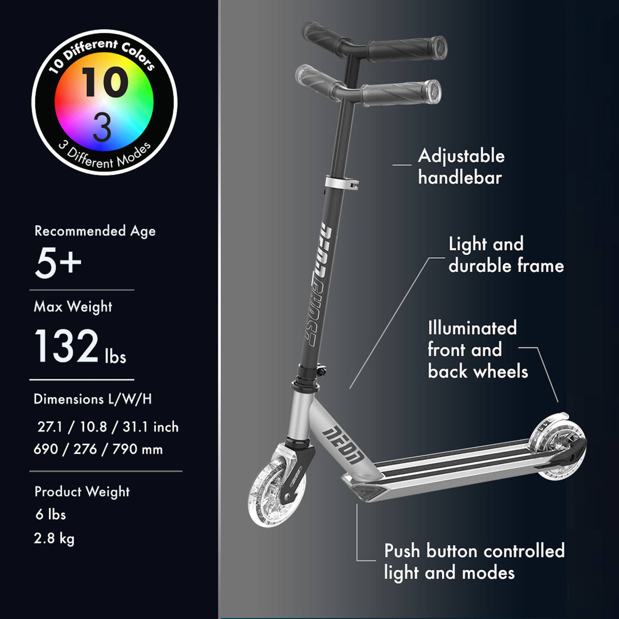 Neon Ghost Light Up Complete Scooter - Multi