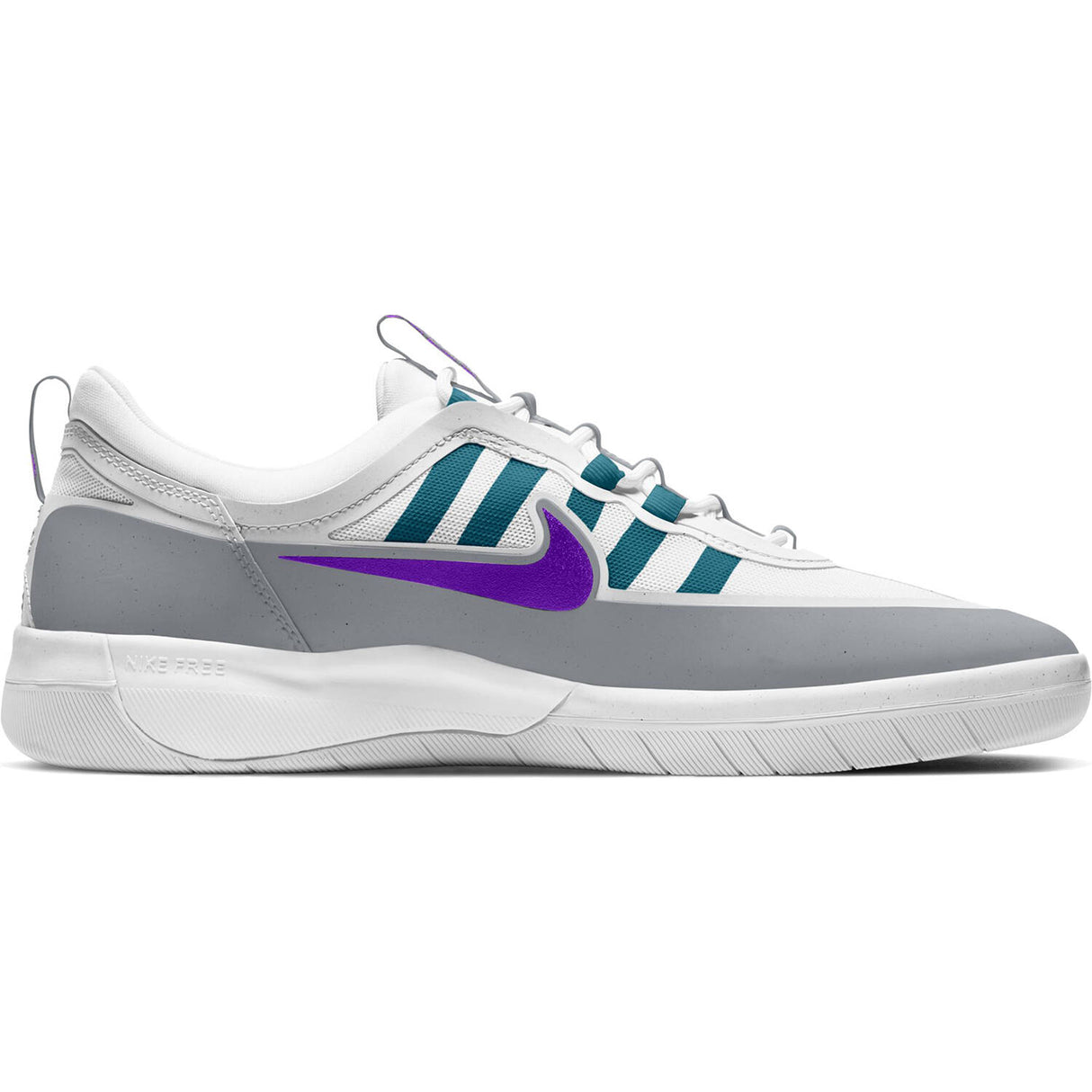 Nike SB Nyjah Free 2 Skate Shoes - Wof Grey/Fierce Purple-Bright Spruce
