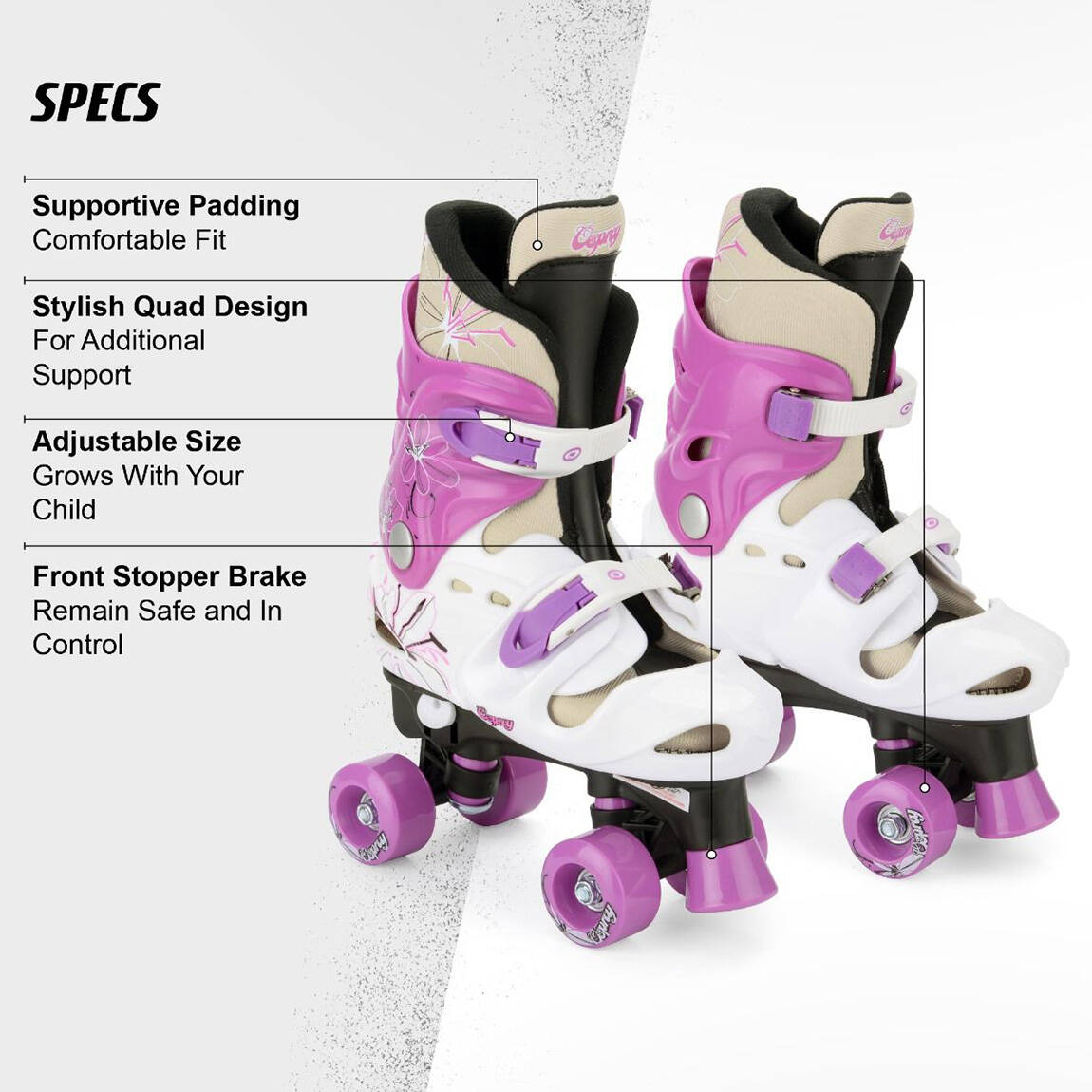 Osprey Quad Adjustable Roller Skates - Purple