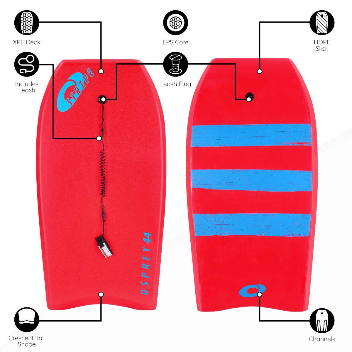 Osprey Stripe Bodyboard - Red 44"