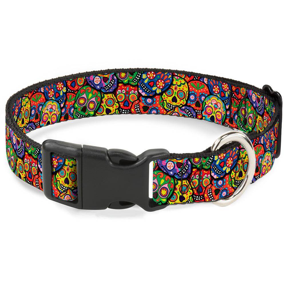 Plastic Clip Collar - Colorful Calaveras Stacked - M 11-17''
