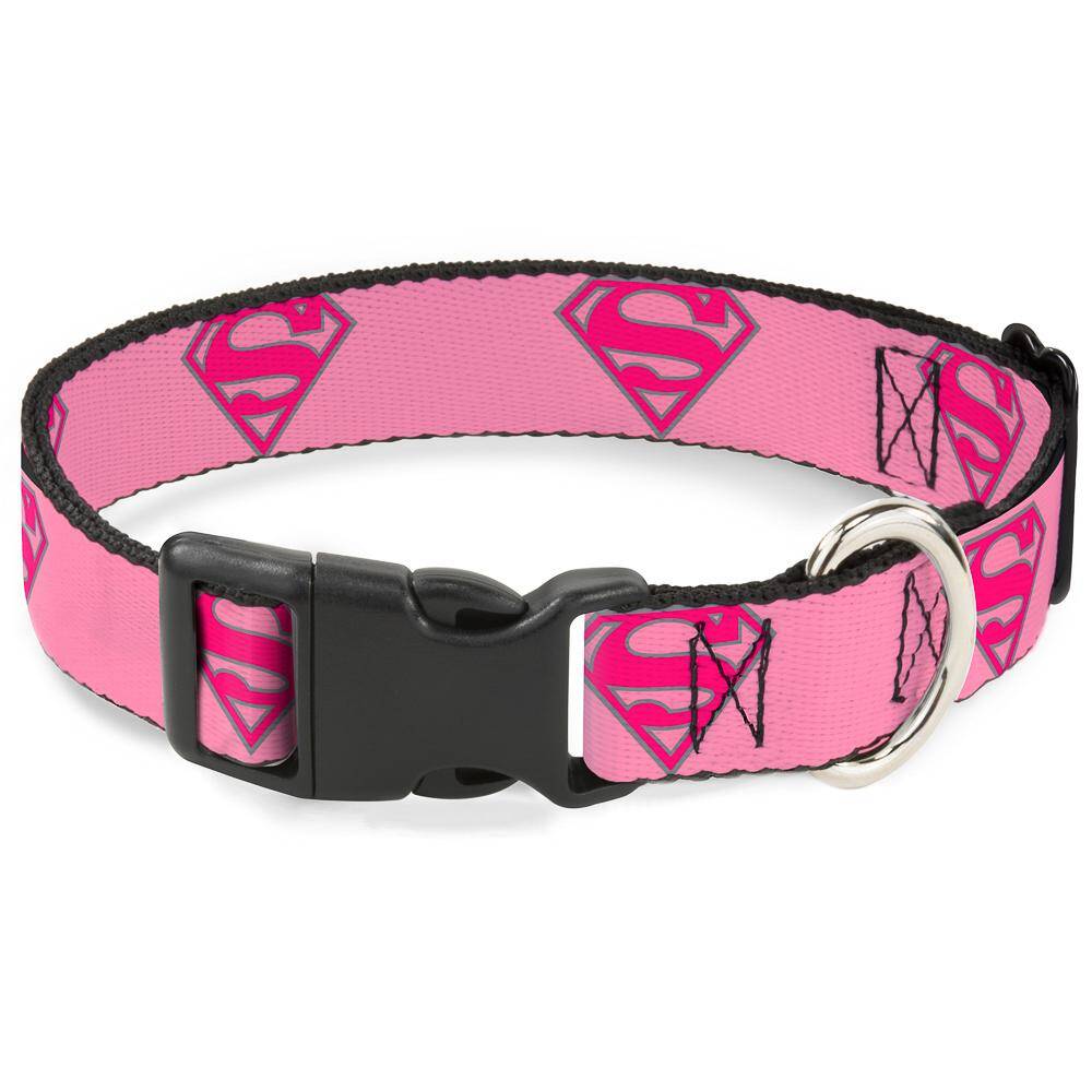 Plastic Clip Collar - Superman Shield Pink - L 15-26''