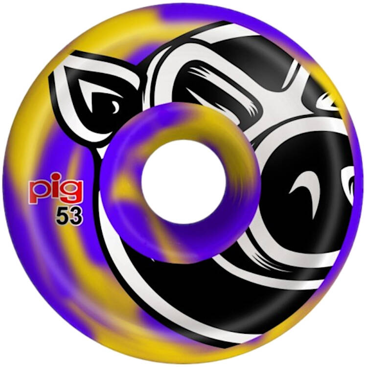 Pig US Made Swirls Skateboard Wheels 53mm - Purple/Yellow