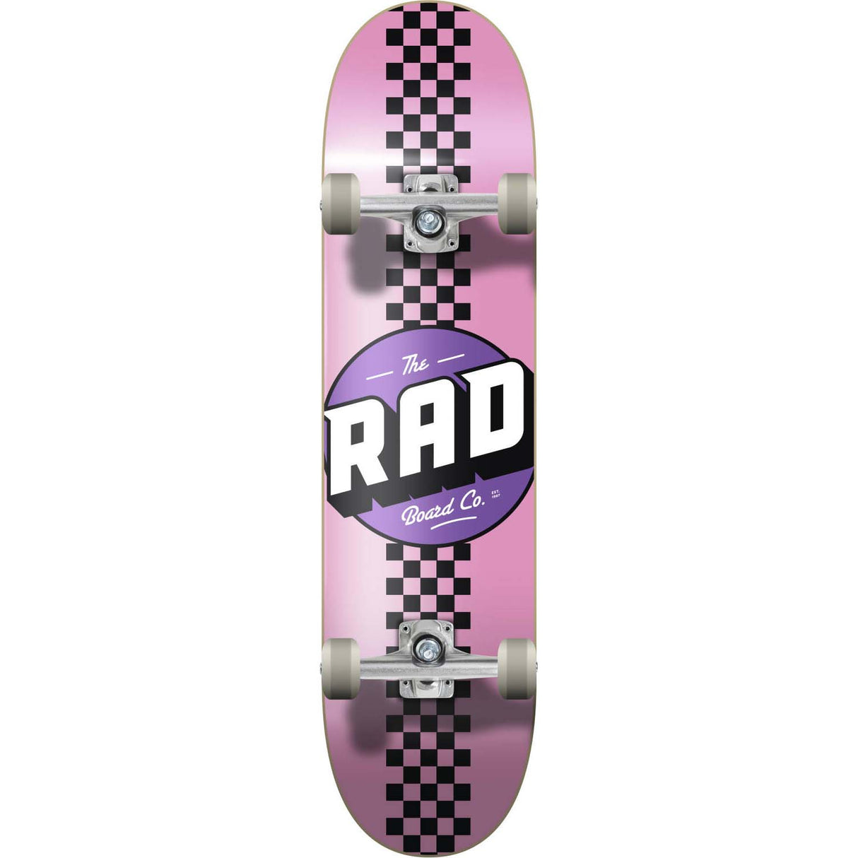 Rad Progressive Checker Stripe Complete Skateboard - Pink/Black 7.5"