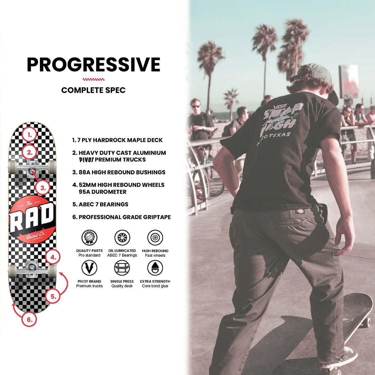 Rad Progressive Complete Skateboard Checker Stripe - Pink/Black 7.75"