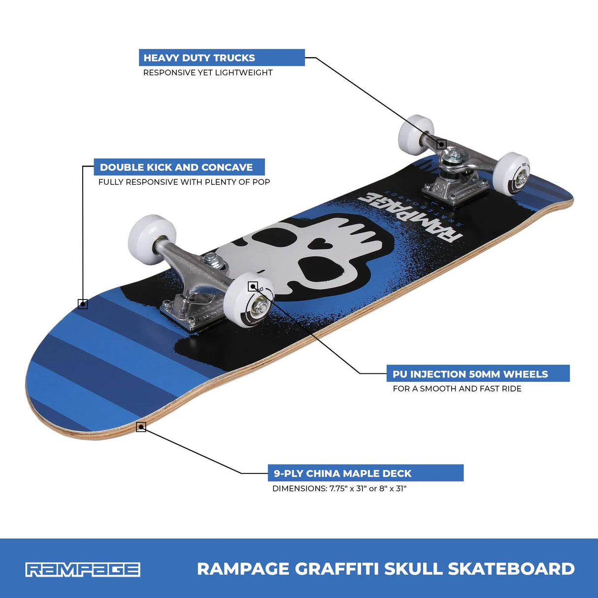 Rampage Graffiti Skull Complete Skateboard 7.75''